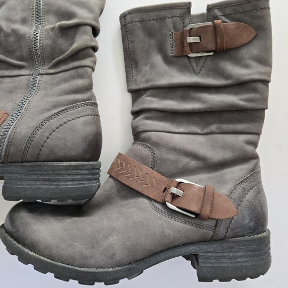 Rockport Cobb Allen Grey leather mid calf Brooke biker moto winter boots Sz 9 - Picture 2 of 10
